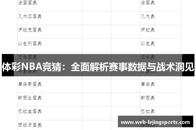 体彩NBA竞猜：全面解析赛事数据与战术洞见